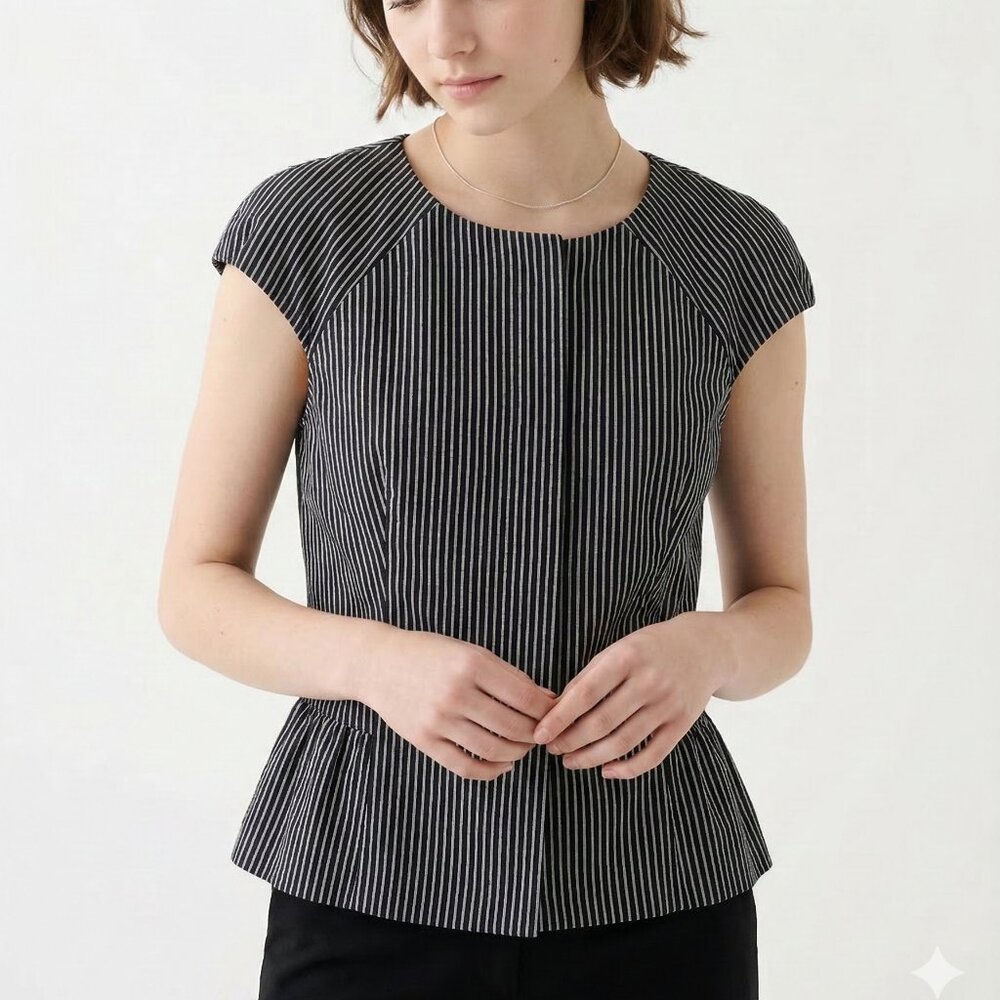 Kenneth Cole Vest Blouse Stripes Black White Twee Casual Academia 10